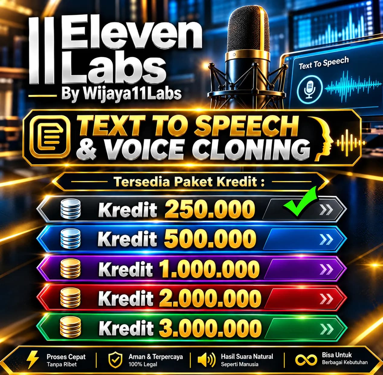 Kredit Elevenlabs Ultra 250.000 Credit, OS Windows dan Android