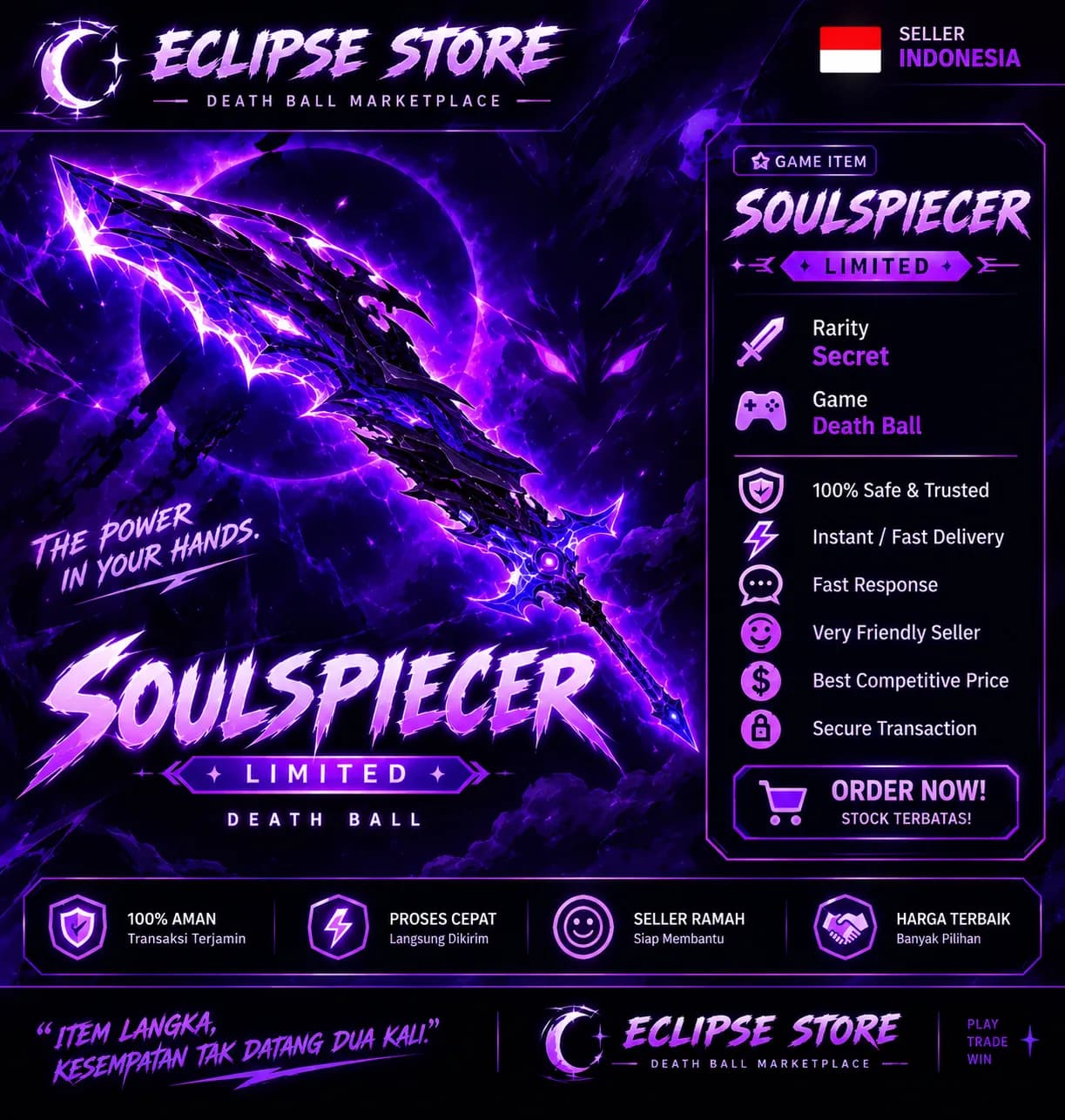 Jual soulspiecer dengan pose I'm fine, finisher monarch call, enchant starlight 2/3 DLL