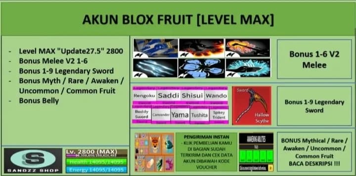 AKUN BLOX FRUITS LEVEL MAX | BUAH LANGKA SIAP PAKAI